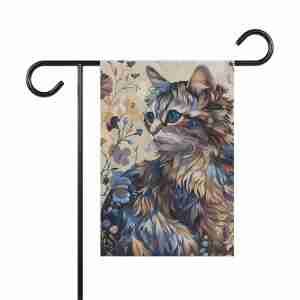 Abstract Beige and Blue Cat Garden Flag