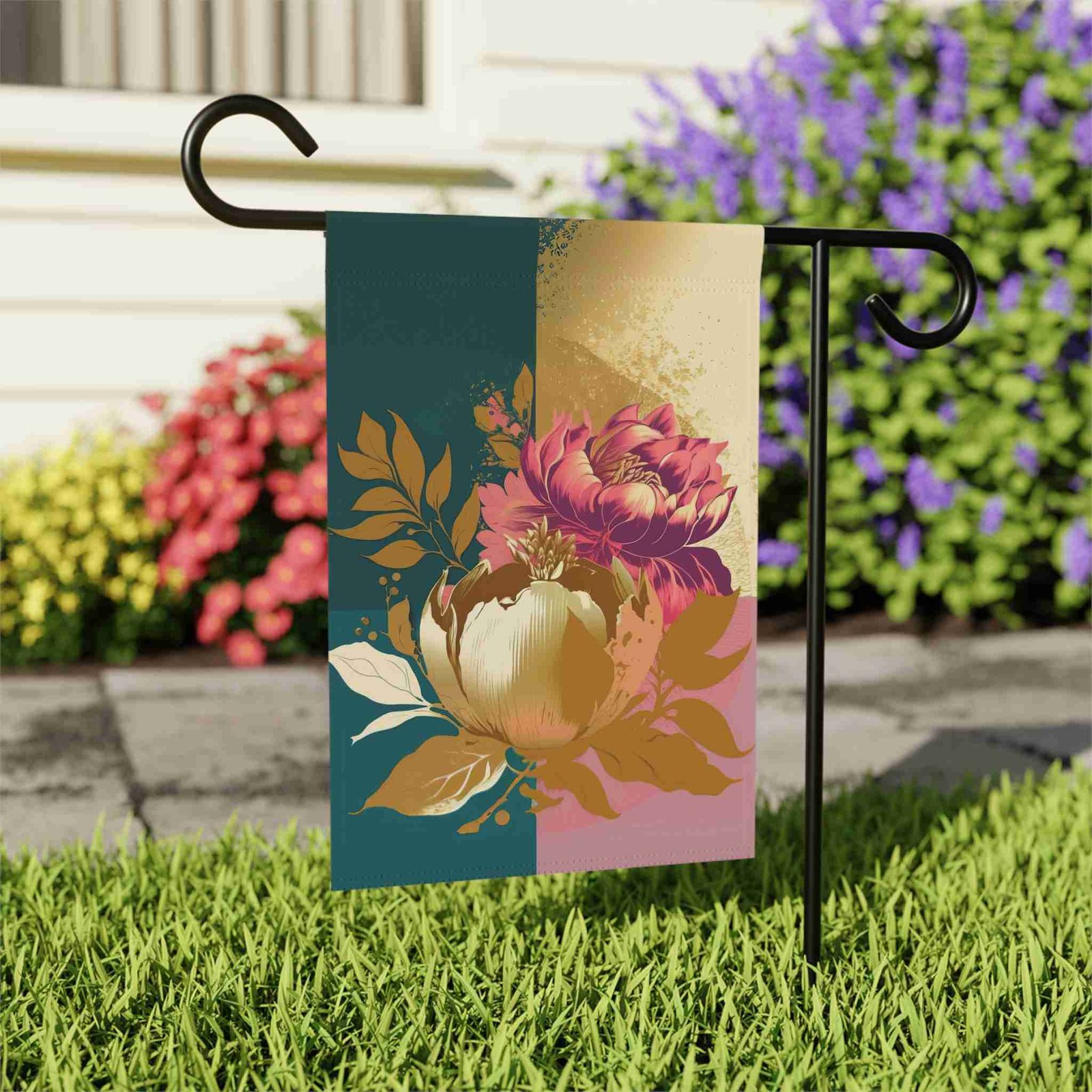 Gold and Mauve Flower Garden Flag - Image 5