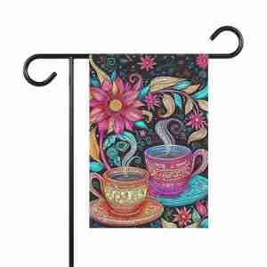 Abstract Cups of Coffee Garden Flag