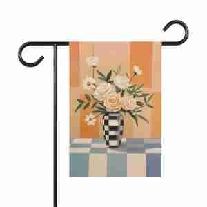 Abstract Checkered Vase Flower Garden Flag