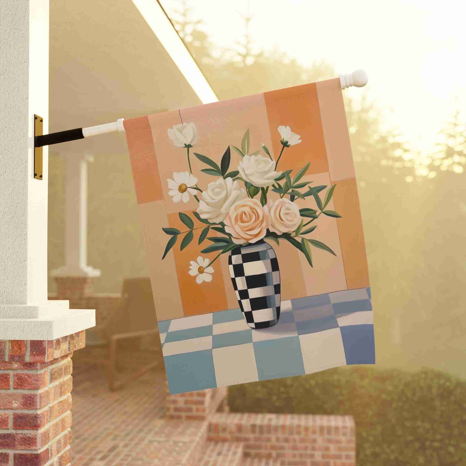 Abstract Checkered Vase Flower Garden Flag - Image 9