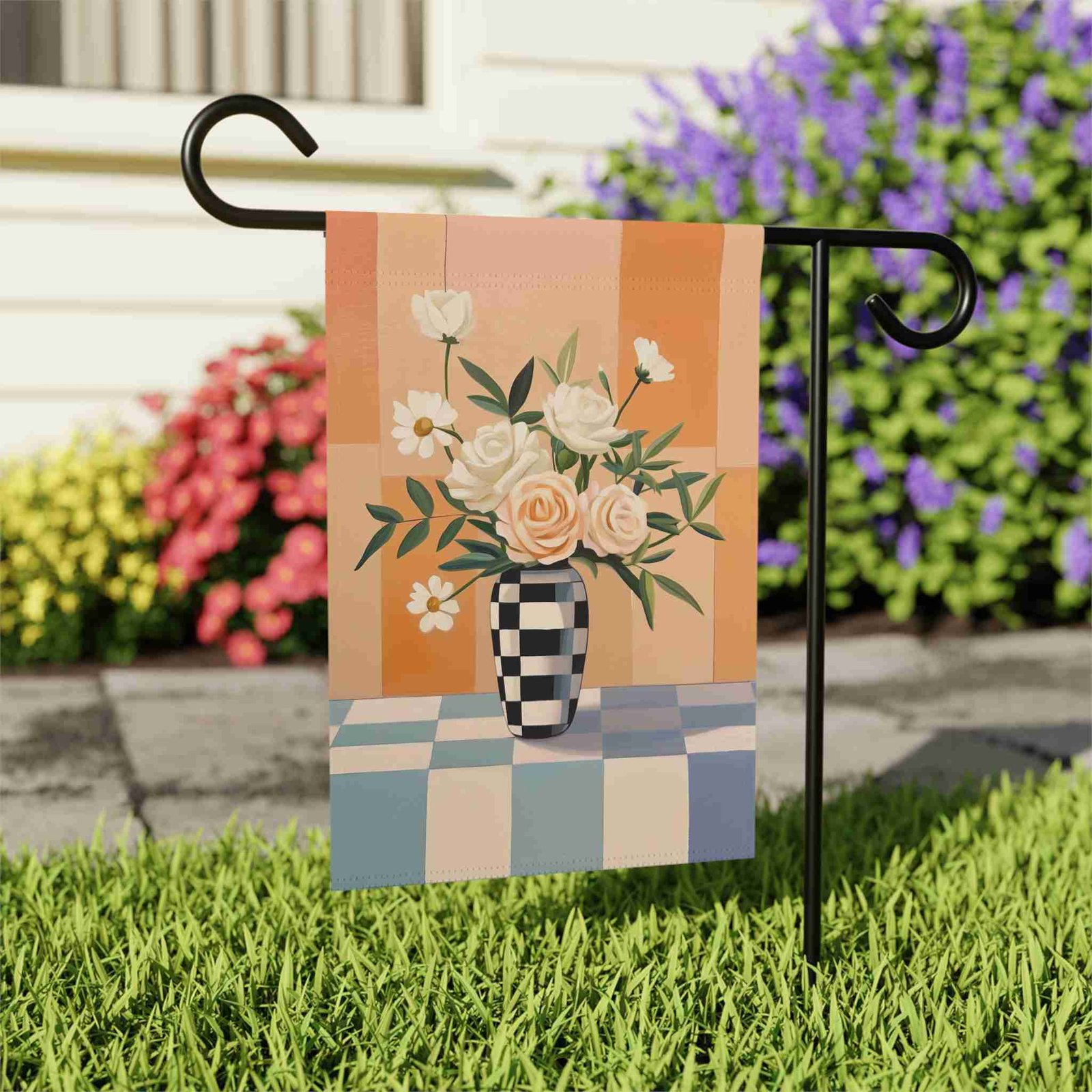 Abstract Checkered Vase Flower Garden Flag - Image 5