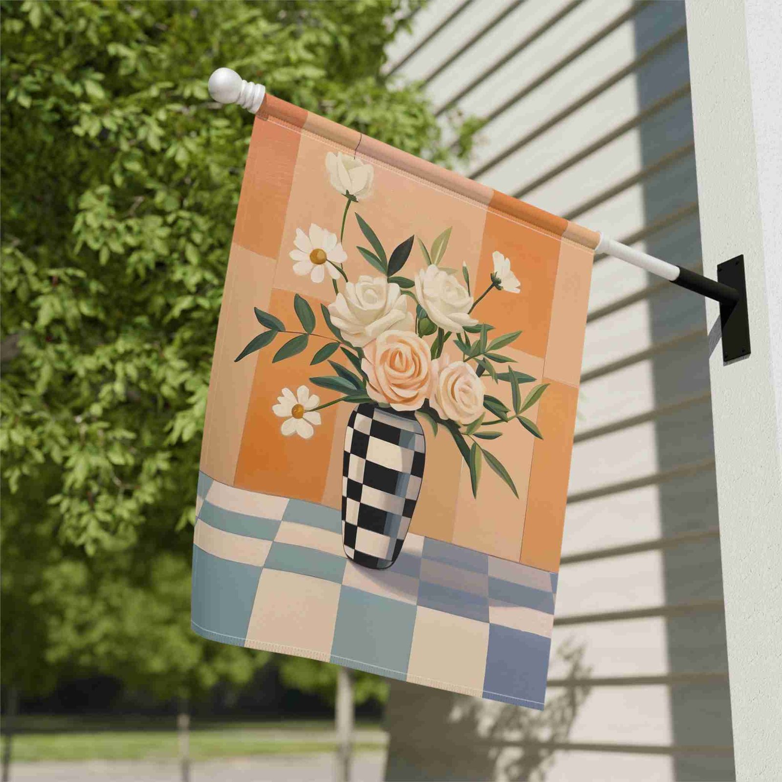 Abstract Checkered Vase Flower Garden Flag - Image 10