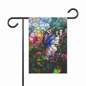 Stained Glass Butterfly Garden Flag