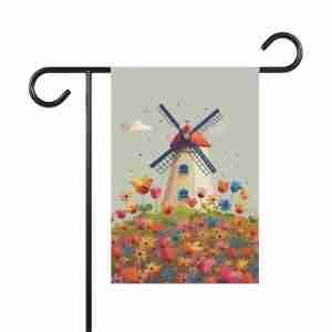 Windmill and Flowers Garden Flag