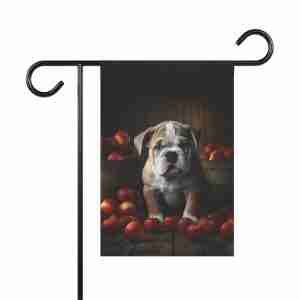 Bulldog Puppy and Apples Garden Flag