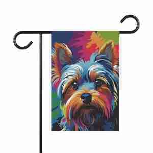 Abstract Colored Yorkshire Terrier Garden Flag
