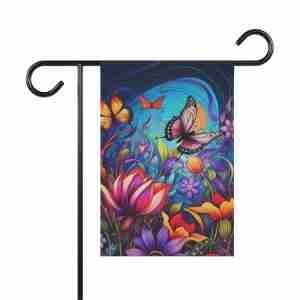 Colorful Flowers and Butterflies Garden Flag