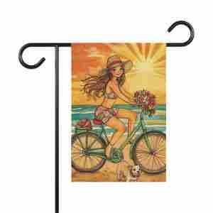 Beach Bike Ride Garden Flag
