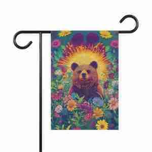 Bear in Flowers Garden Flag