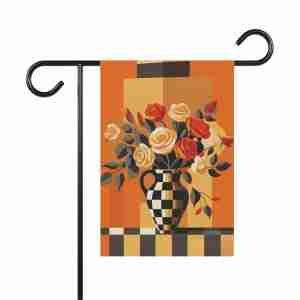 Checkered Vase Abstract Roses Garden Flag
