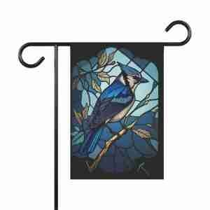 Stained Glass Blue Jay Garden Flag