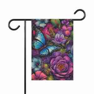 Abstract Blue Butterfly Garden Flag