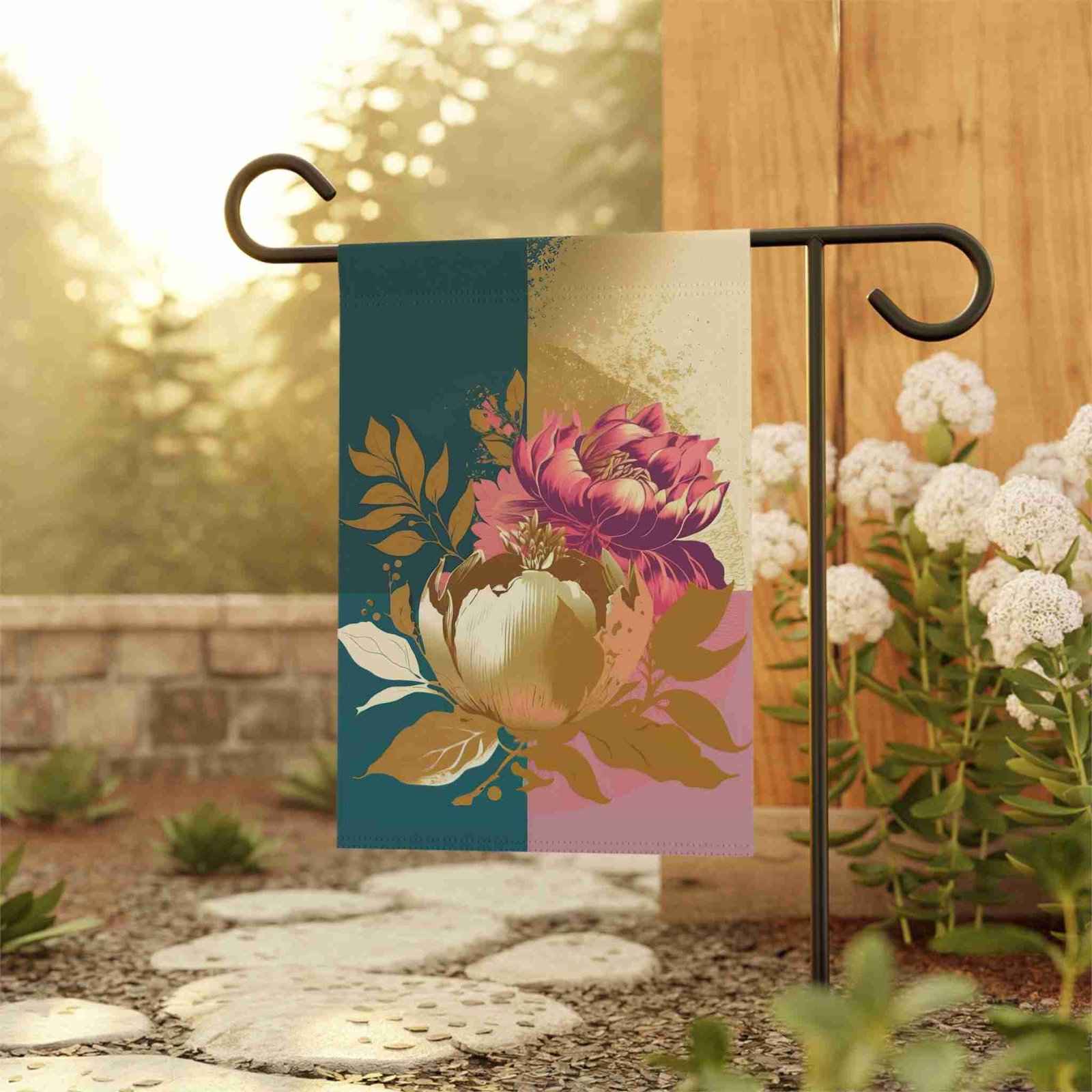 Gold and Mauve Flower Garden Flag - Image 4