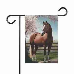 Brown Horse and Cherry Blossoms Garden Flag