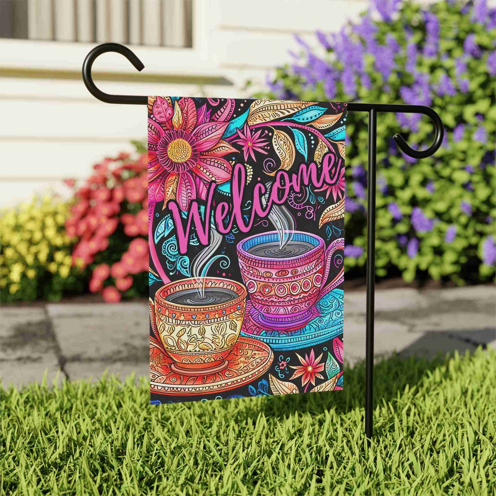 Colorful Coffee Welcome Garden Flag - Image 4