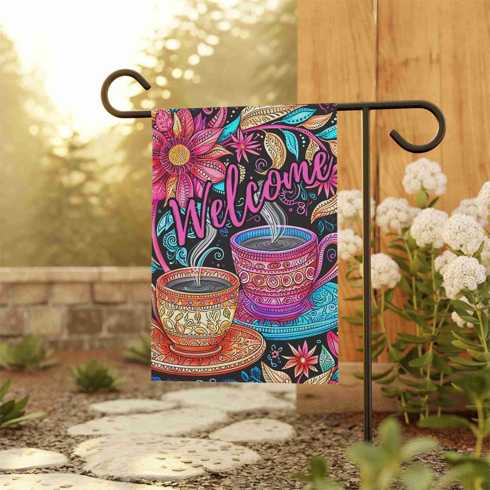 Colorful Coffee Welcome Garden Flag - Image 3