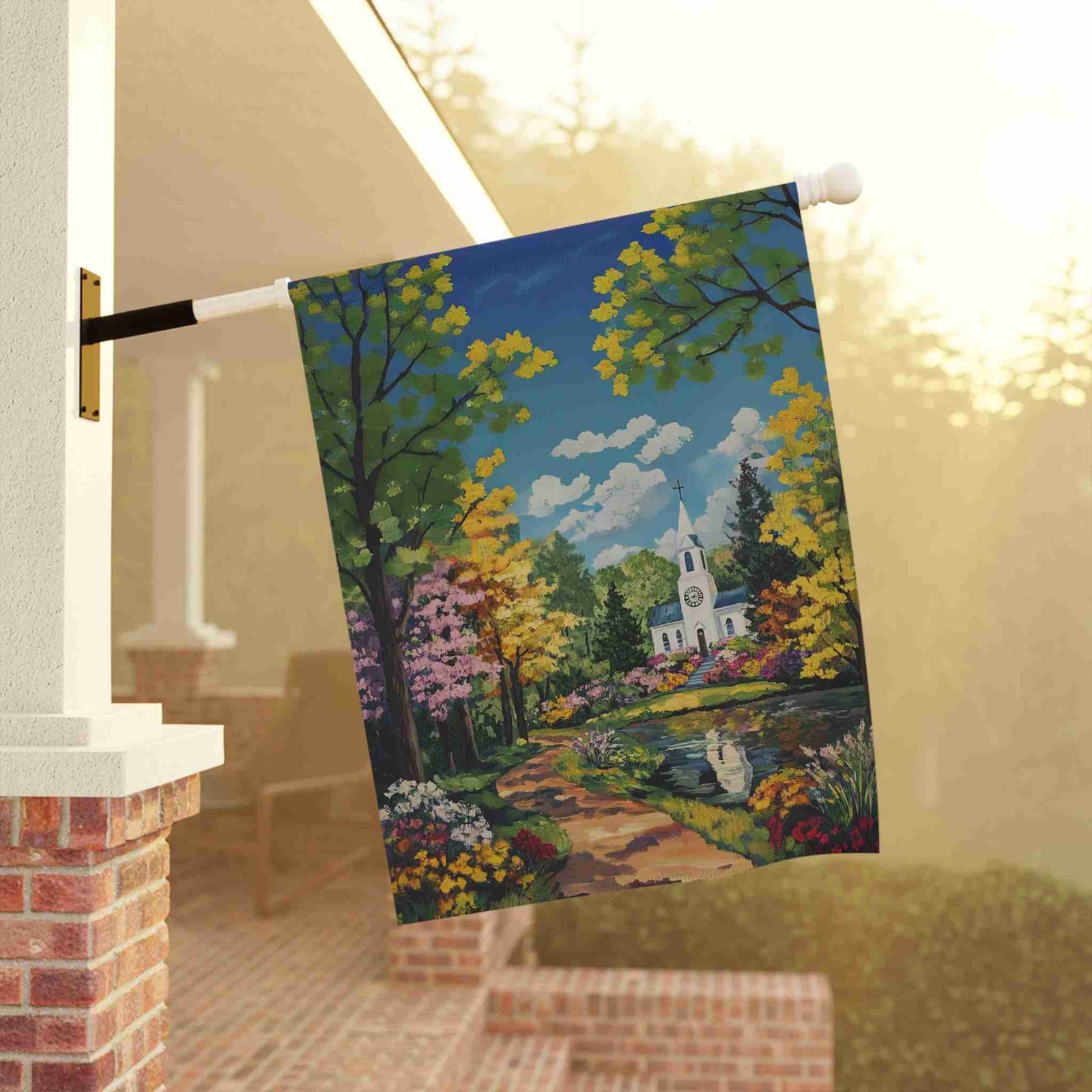 Bright Flower and White Church Garden Flag - Image 9