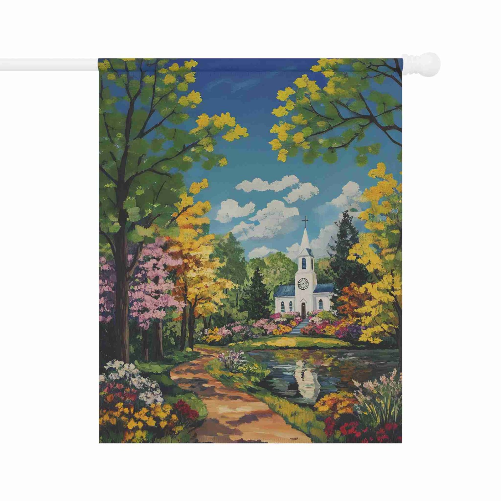 Bright Flower and White Church Garden Flag - Image 6