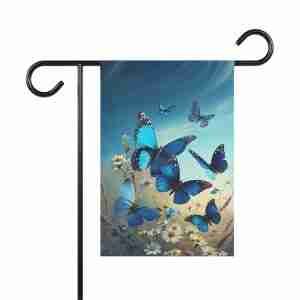 Blue Butterflies and Daisies Garden Flag