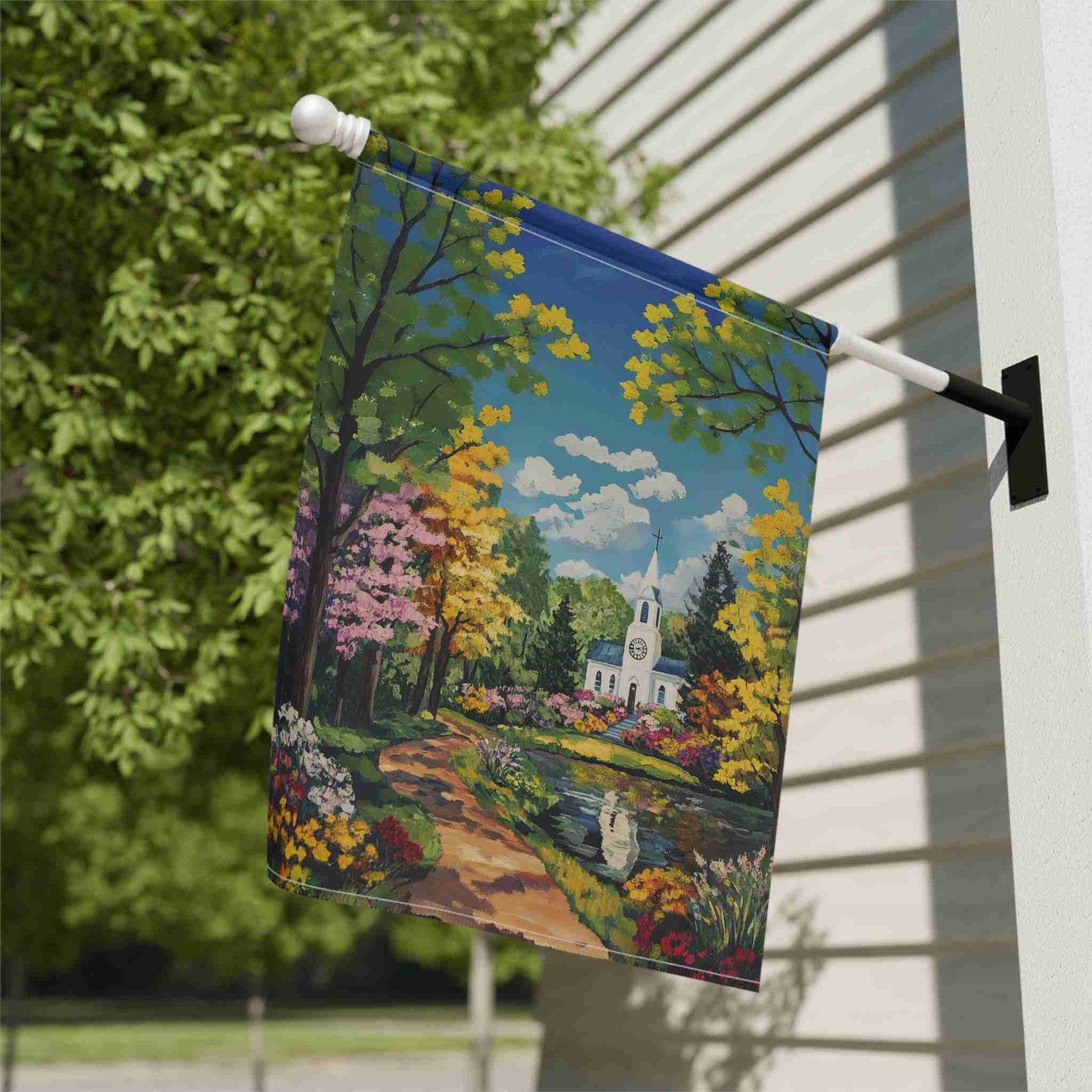 Bright Flower and White Church Garden Flag - Image 10