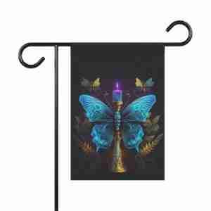 Blue Butterfly Candle Garden Flag