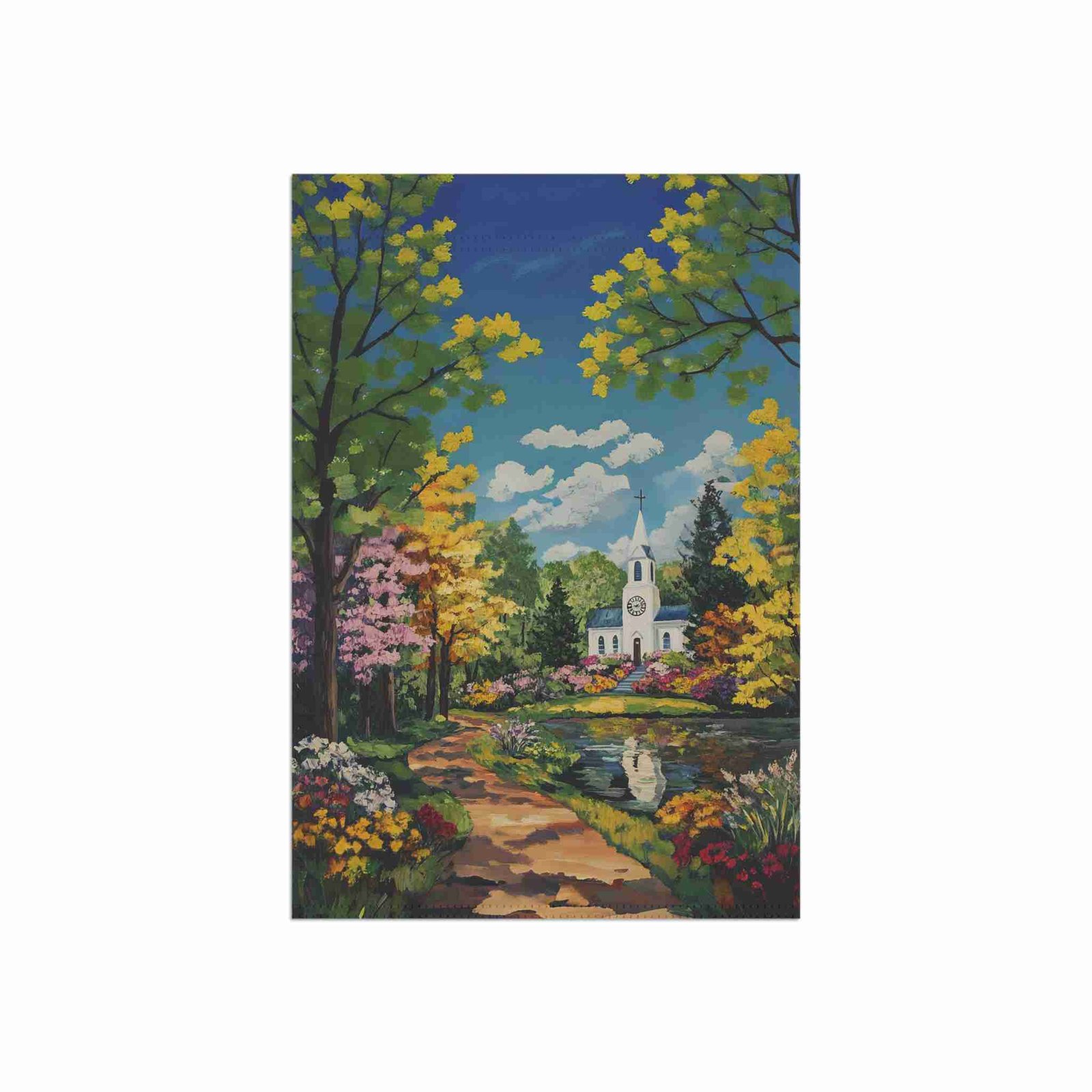 Bright Flower and White Church Garden Flag - Image 3