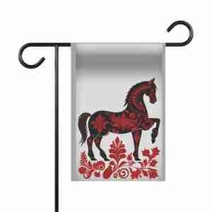 Red Flower Horse Garden Flag