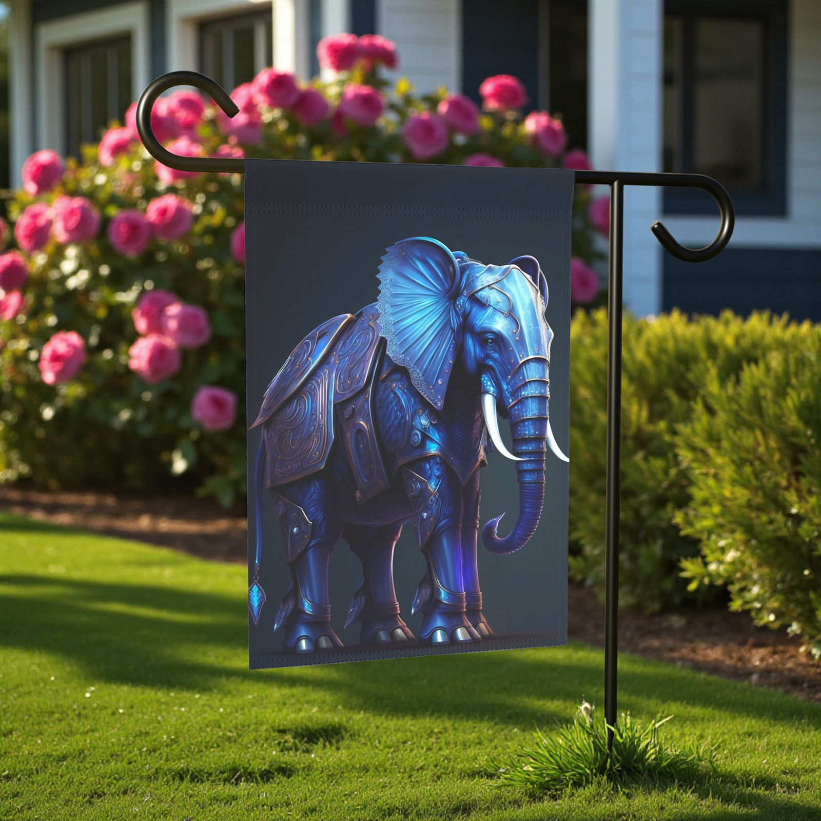 Blue Armor Elephant Garden Flag