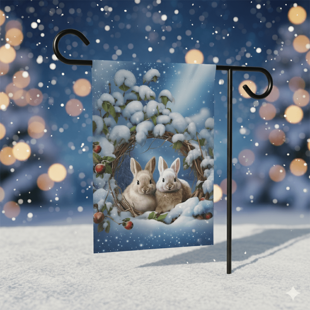 Branch Wreath Rabbit Winter Garden Flag - Image 2