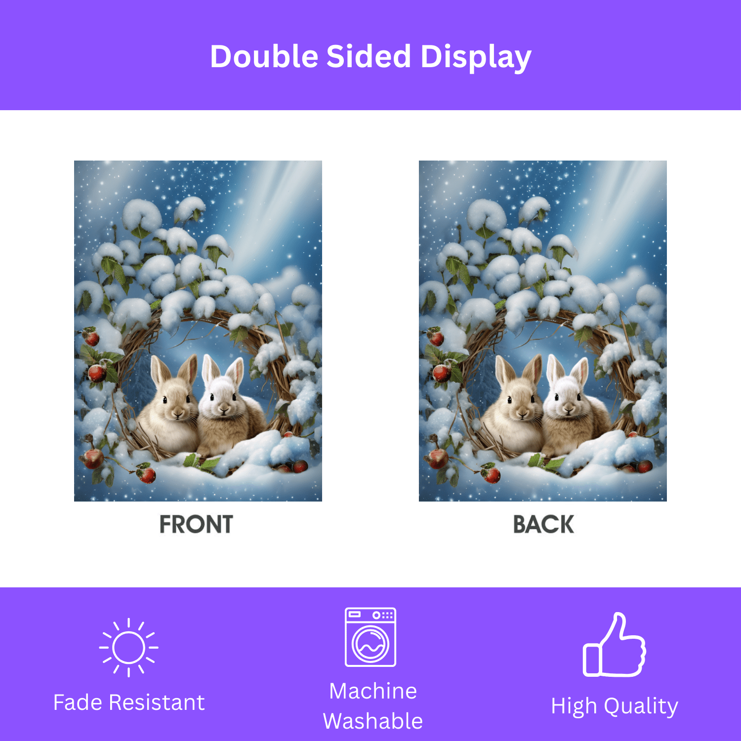 Branch Wreath Rabbit Winter Garden Flag - Image 4