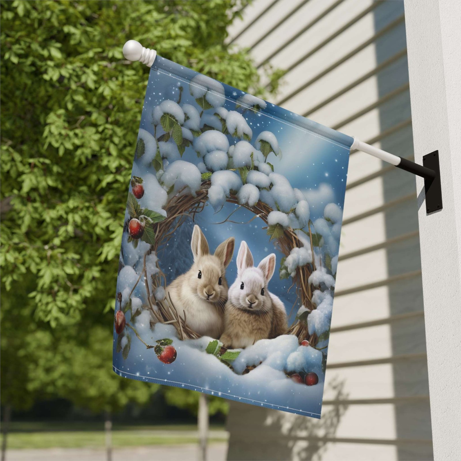Branch Wreath Rabbit Winter Garden Flag - Image 8
