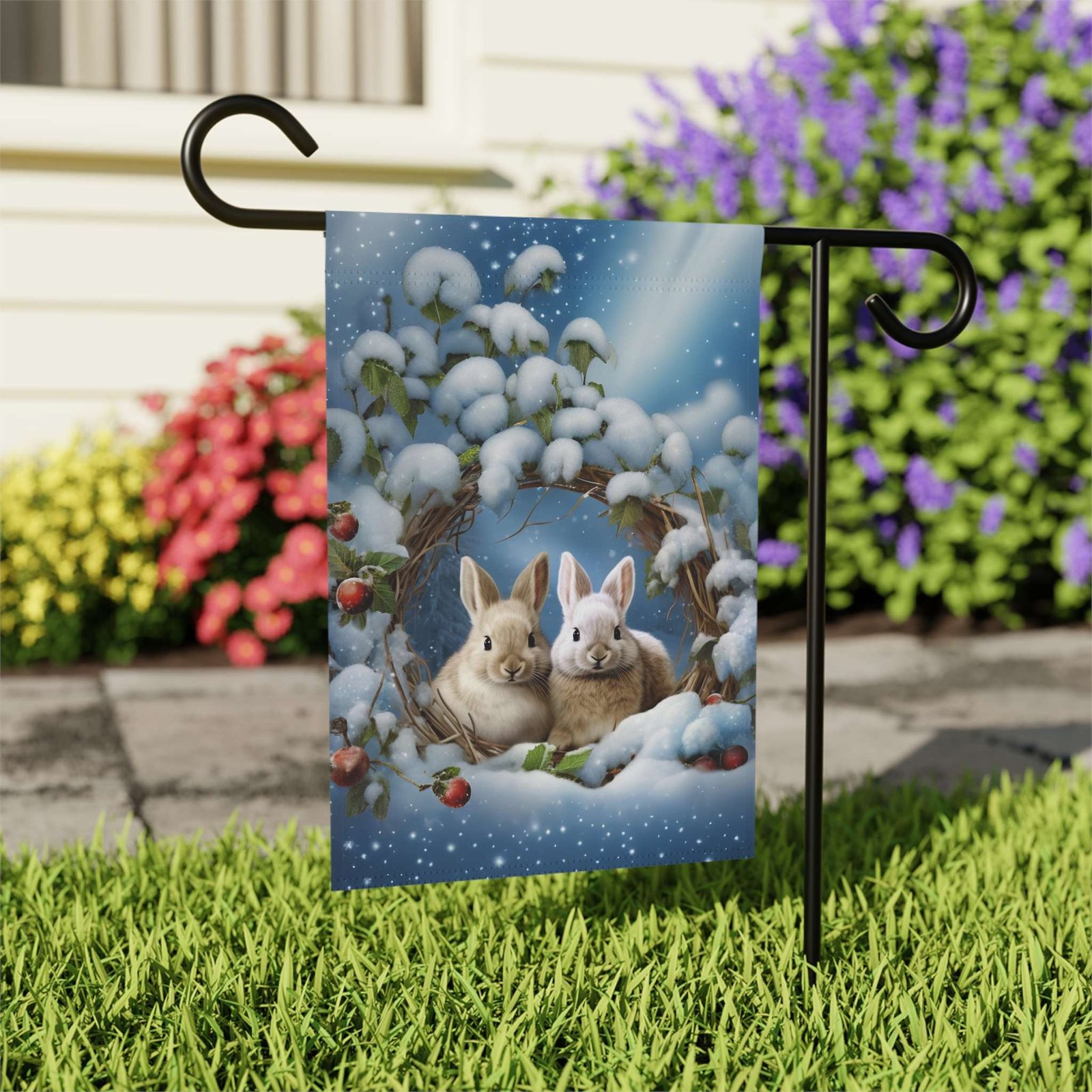 Branch Wreath Rabbit Winter Garden Flag - Image 7