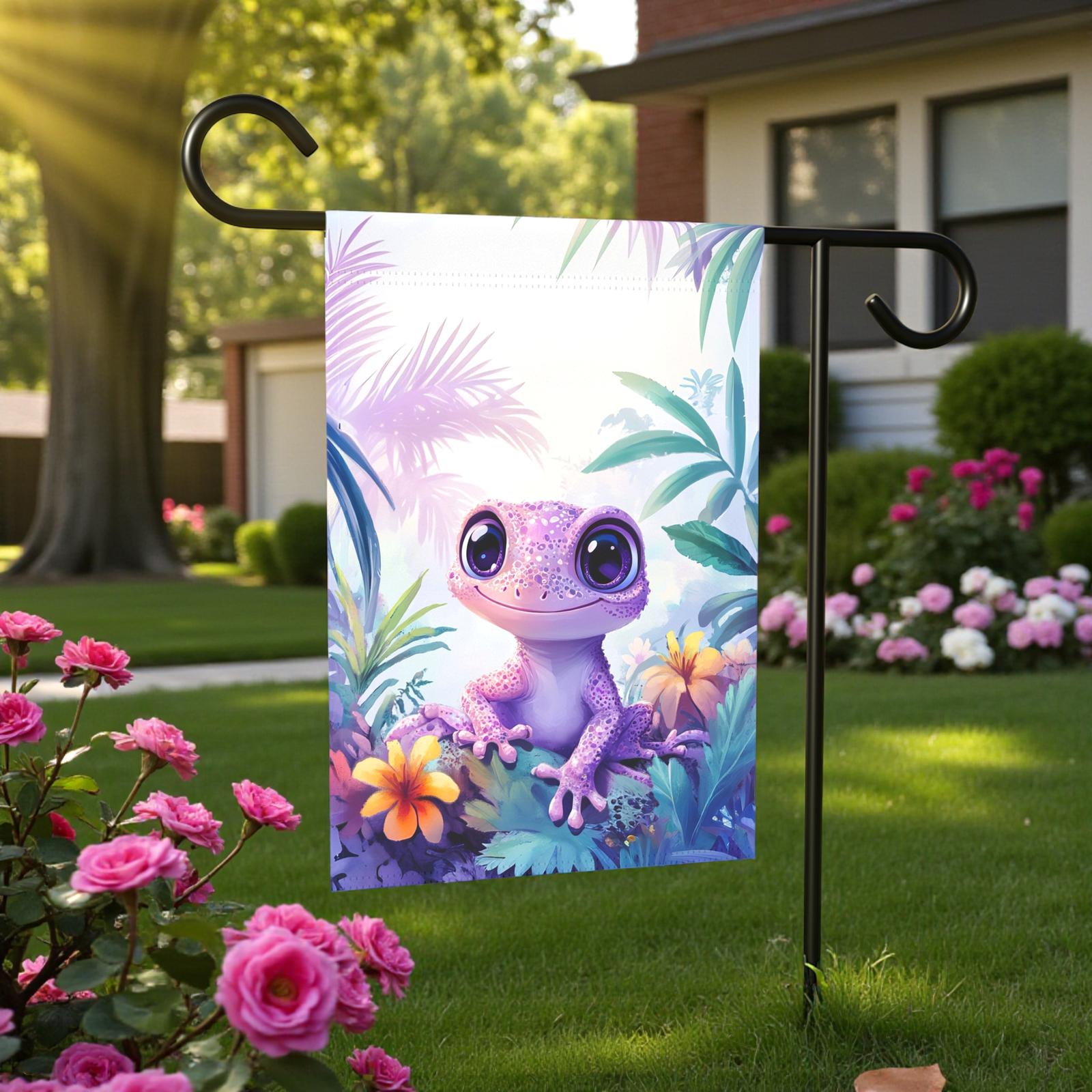 Pink Gecko Garden Flag