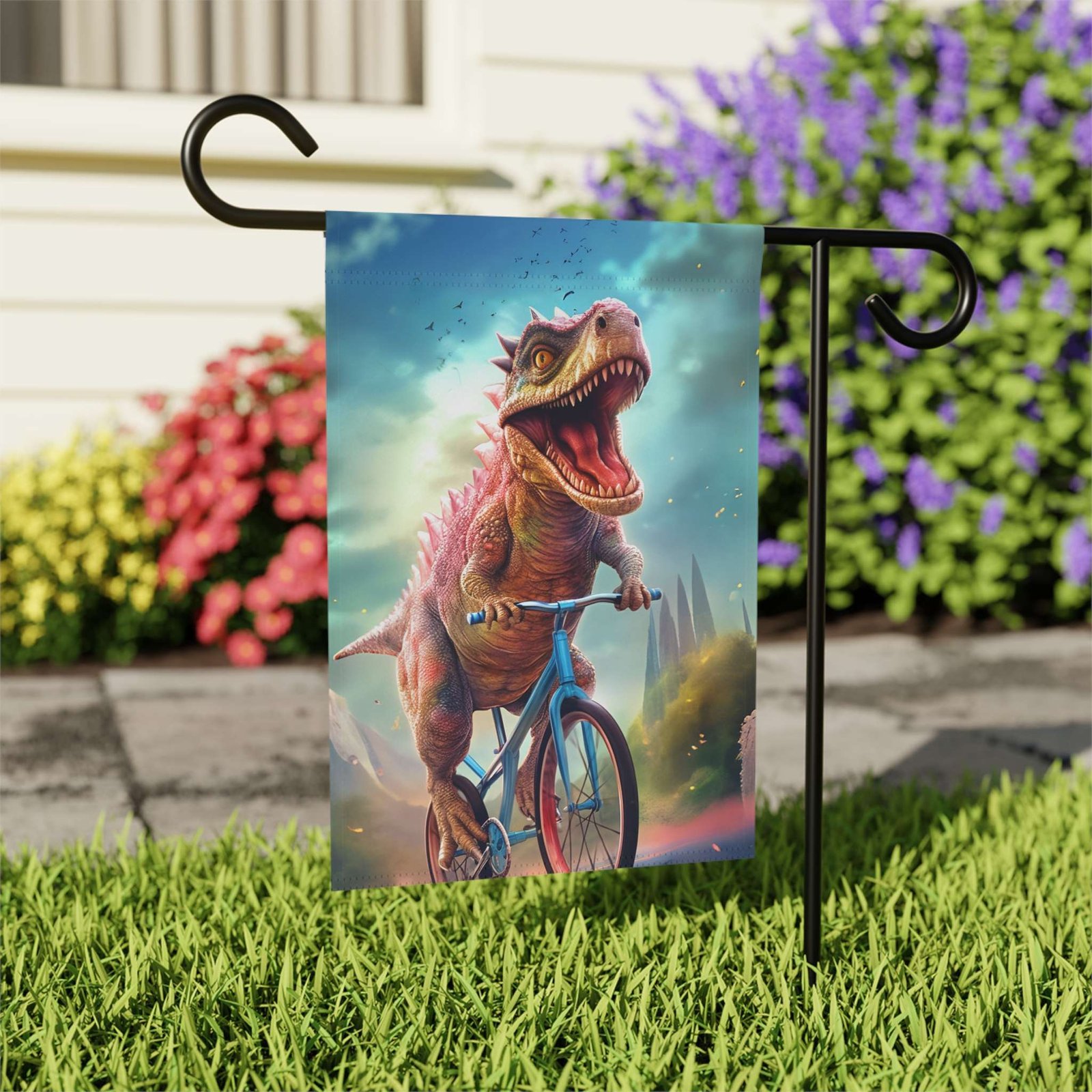 Dinosaur Bicycle Garden Flag - Image 7