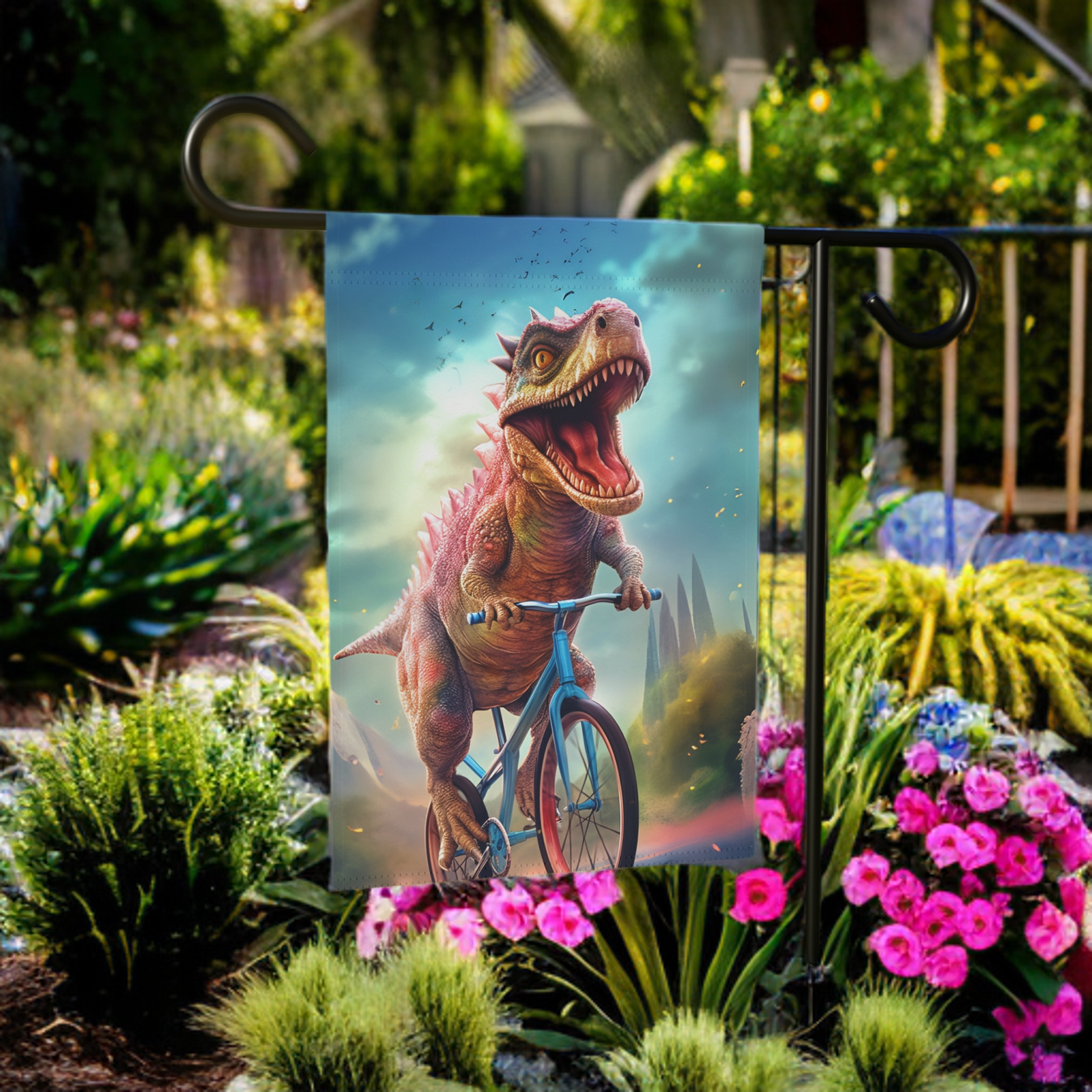 Dinosaur Bicycle Garden Flag - Image 5