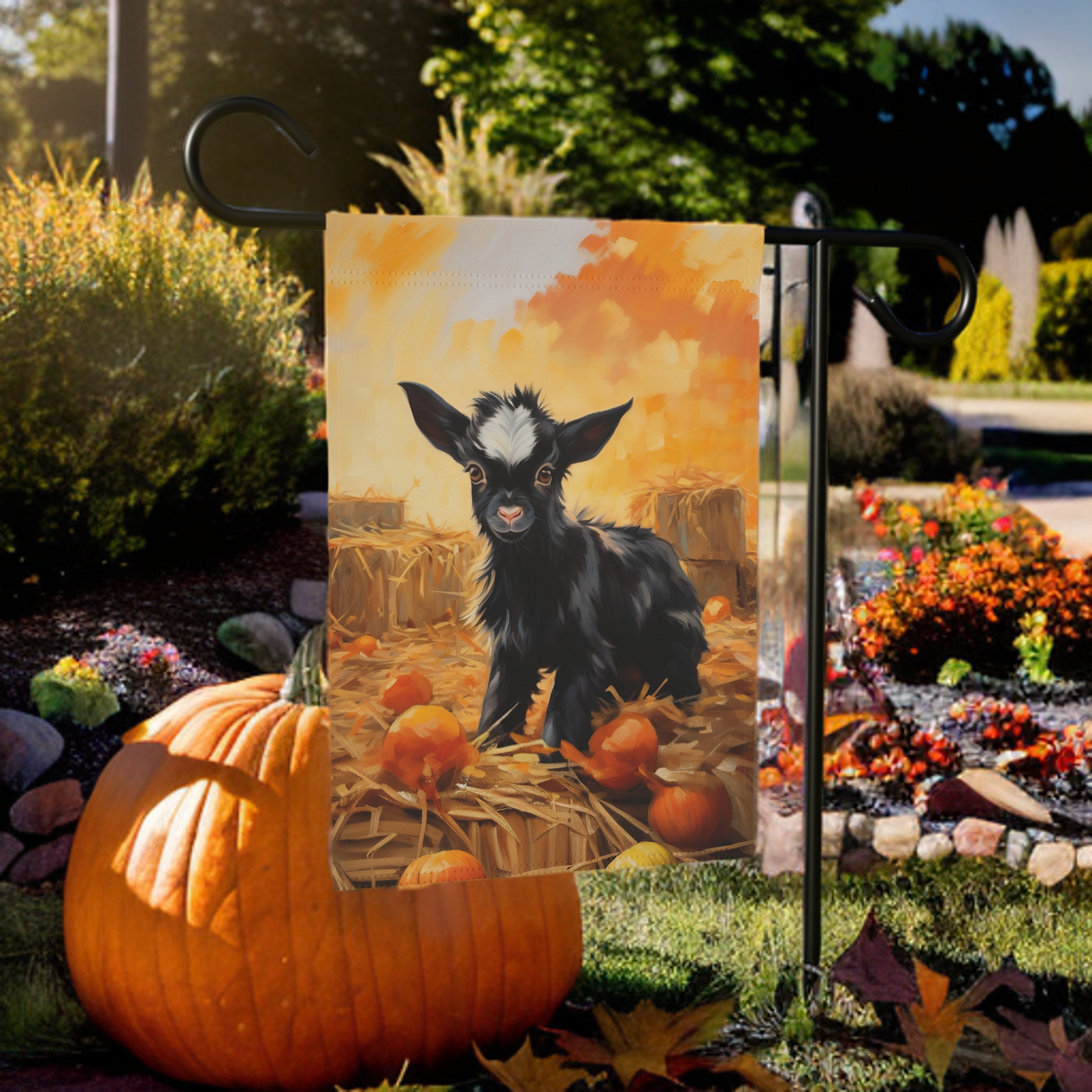 Pumpkin Patch Baby Goat Garden Flag - Image 7