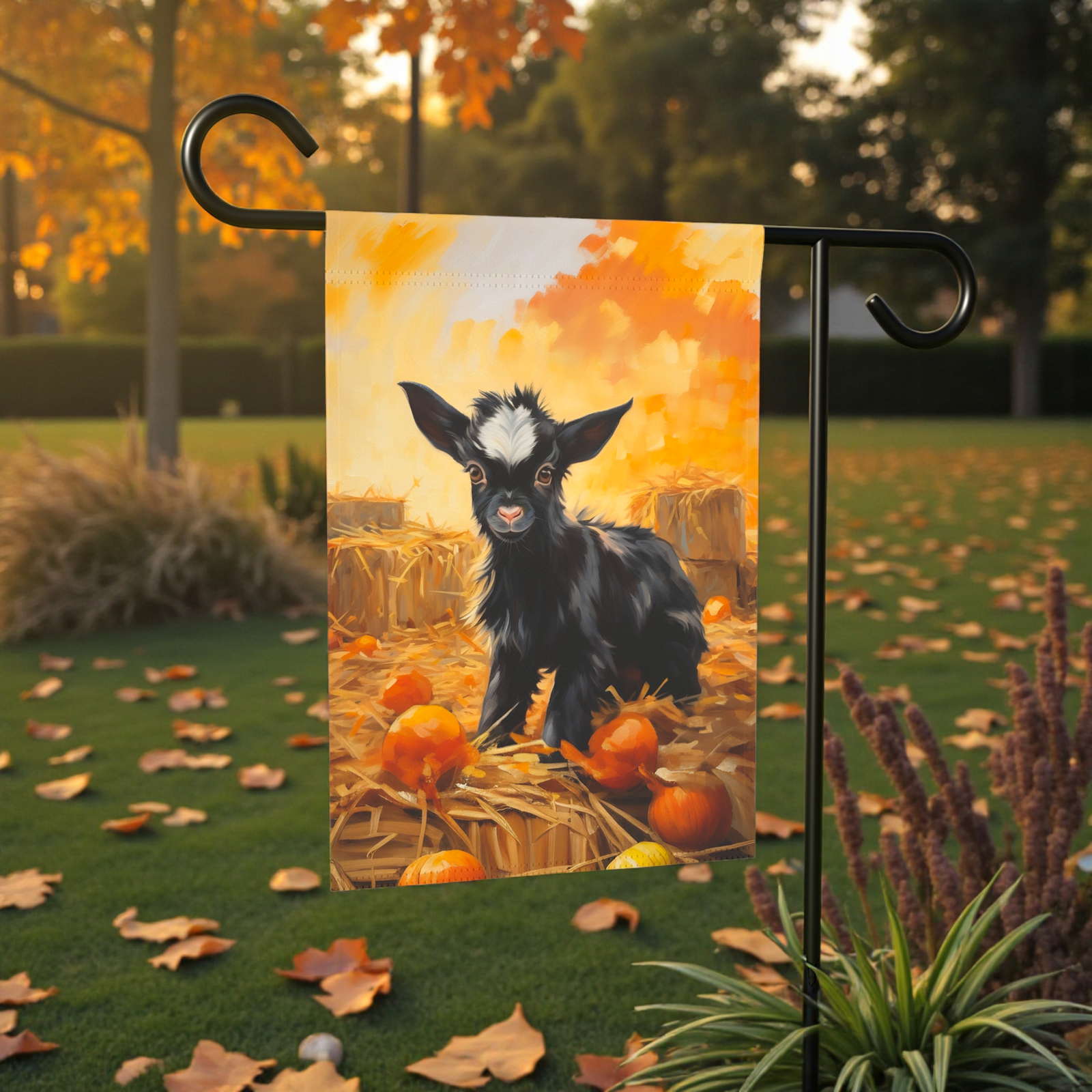 Pumpkin Patch Baby Goat Garden Flag - Image 6