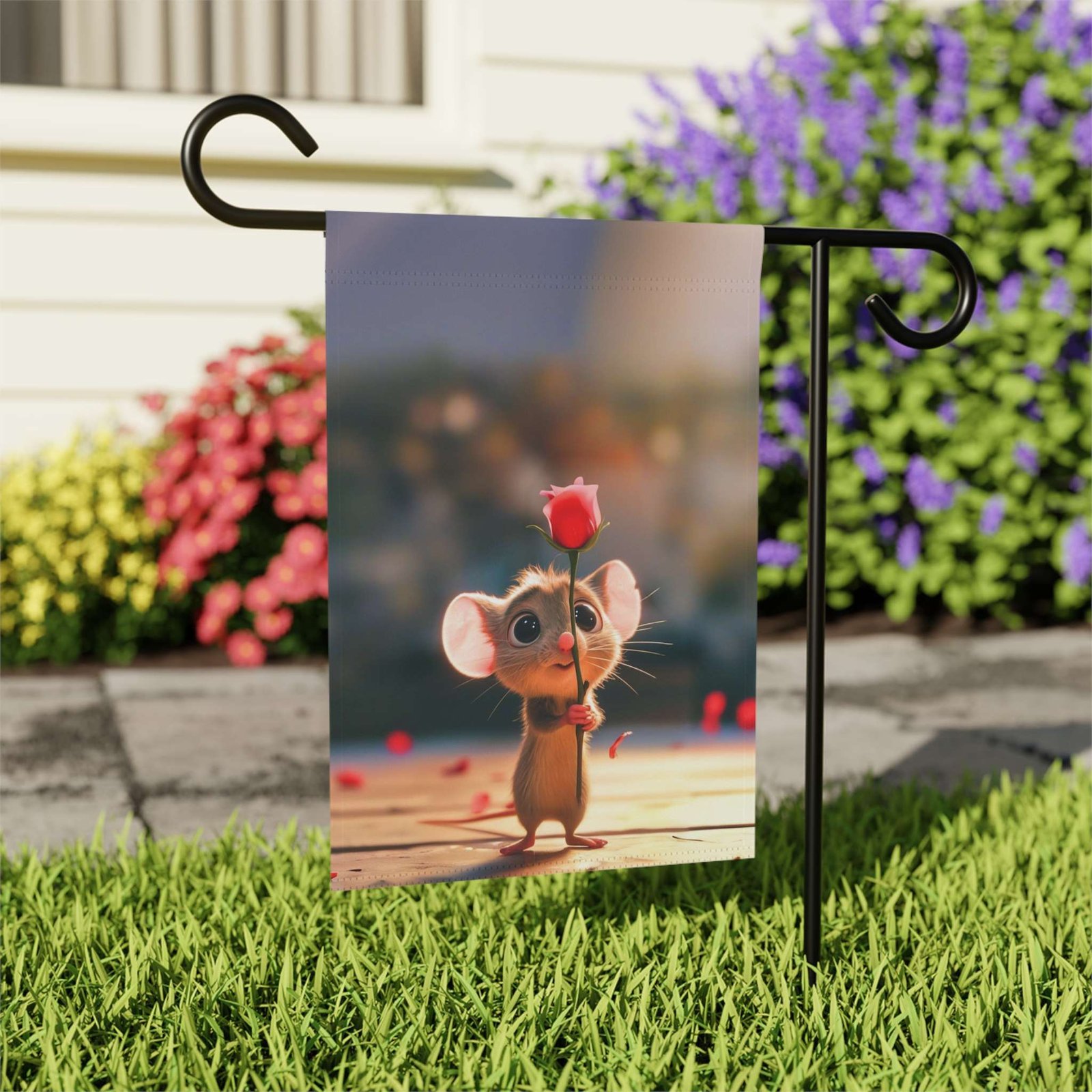 Mouse and Red Rose Valentines Garden Flag - Image 7