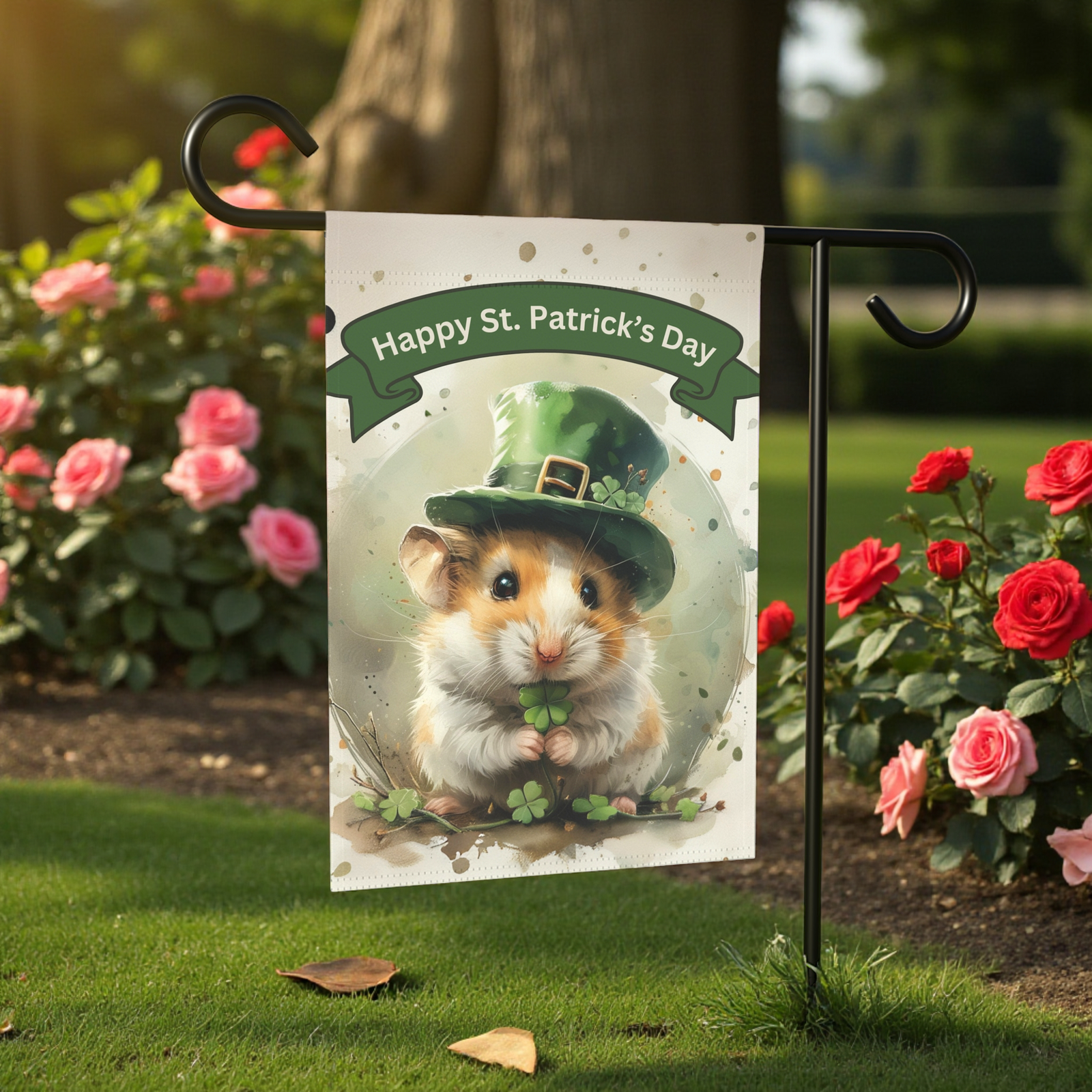St. Patrick's Day Hamster Garden Flag