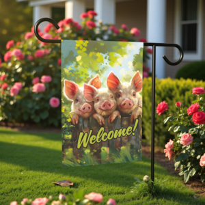 Three Little Pigs Welcome Garden Flag