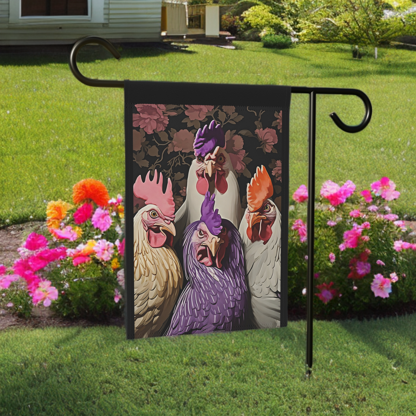 Angry Abstract Chickens Garden Flag - Image 5