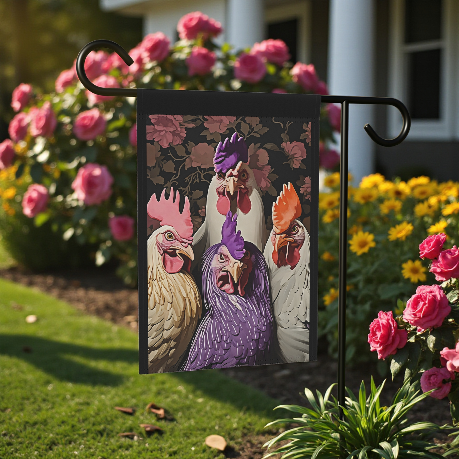 Angry Abstract Chickens Garden Flag