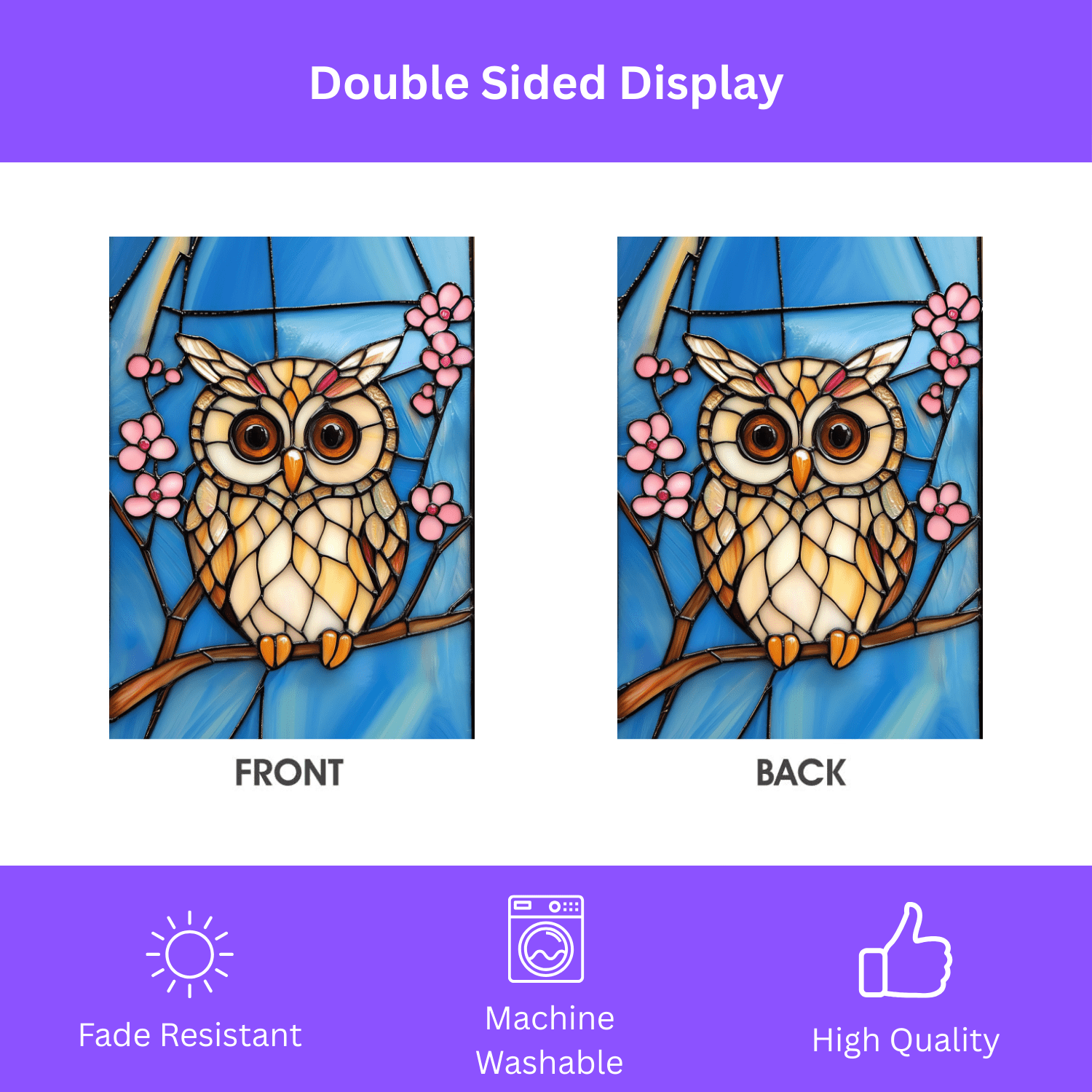 Stained Glass Owl Garden Flag - Image 3