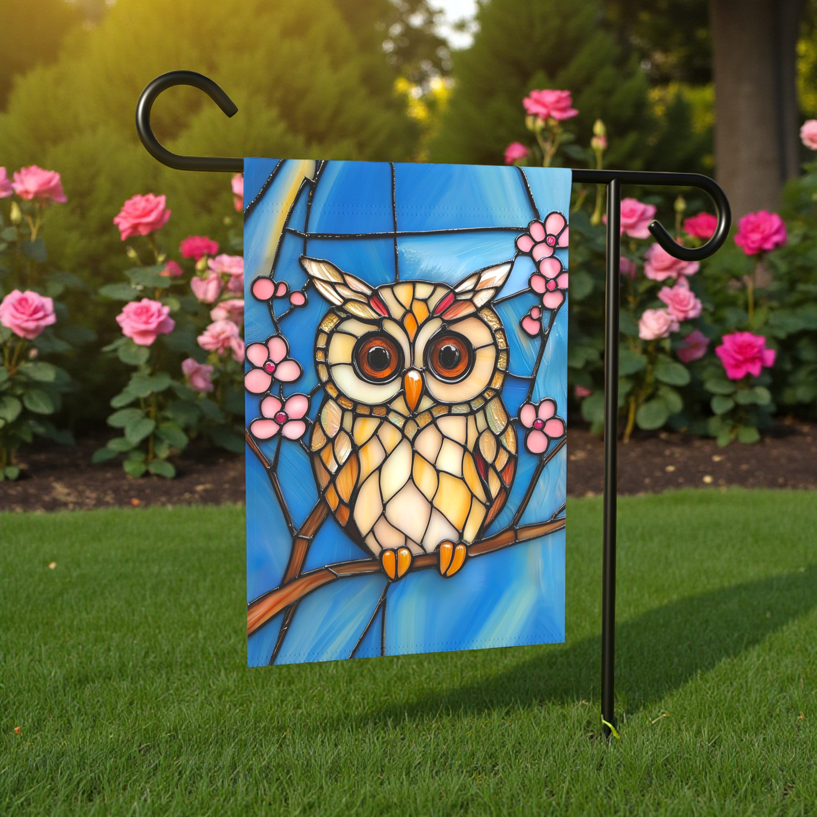 Stained Glass Owl Garden Flag