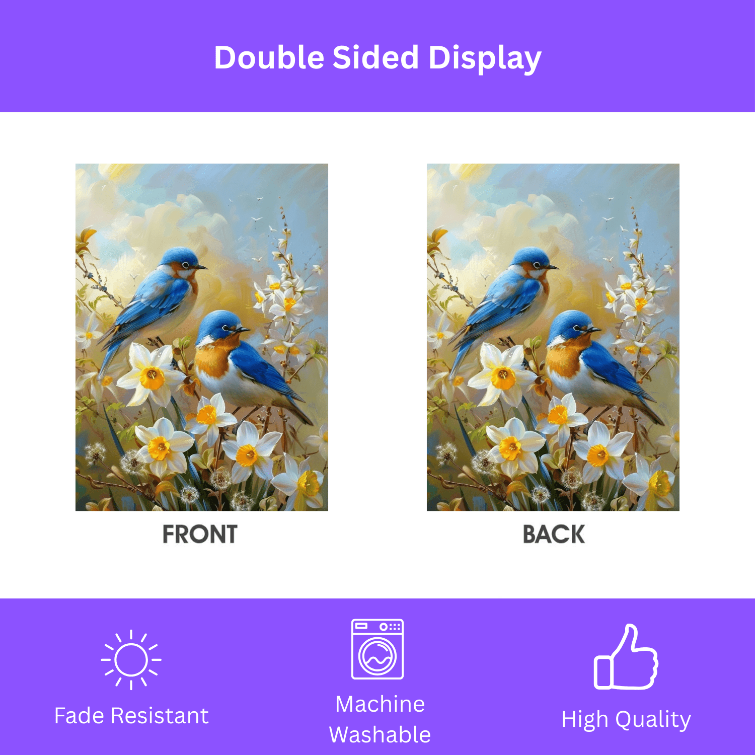 Yellow Daffodil Blue Birds Garden Flag - Image 4