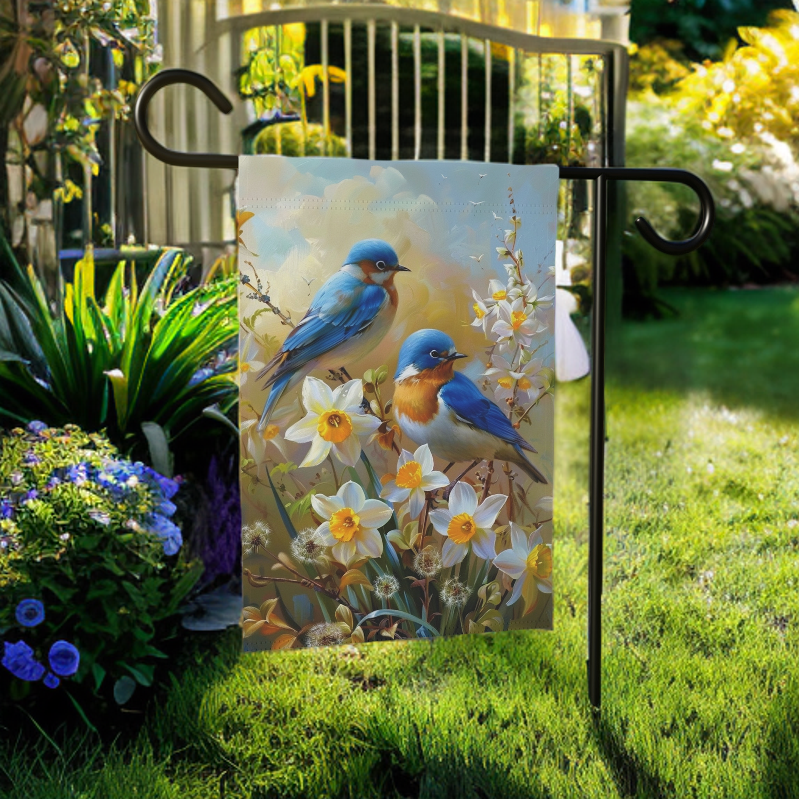 Yellow Daffodil Blue Birds Garden Flag - Image 5