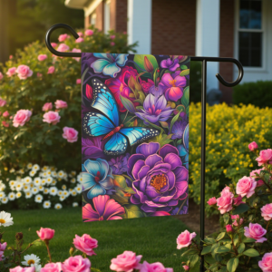 Abstract Blue Butterfly Garden Flag
