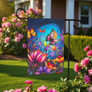Colorful Flowers and Butterflies Garden Flag