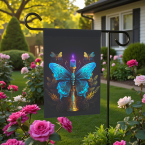 Blue Butterfly Candle Garden Flag